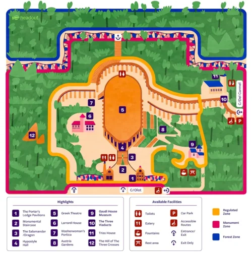 バルセロナ　グエル公園のマップ